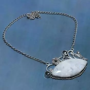 Радужный лунный камень, драгоценный камень иолит, этническое ювелирное ожерелье из серебра 925 пробы, 18 дюймов, U4s39