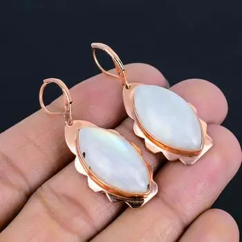 Радужный лунный камень, драгоценный камень, медь, красивые ювелирные серьги ручной работы для женщин 1.81 Inches белый