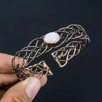 Радужный лунный камень, драгоценный камень, медная проволока, ювелирные изделия ручной работы, регулируемый браслет для женщин Adjustable белый