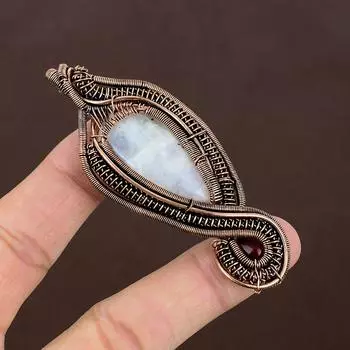 Радужный лунный камень, драгоценный камень, медная проволока ручной работы, подарочная подвеска 3,3 дюйма t3I74