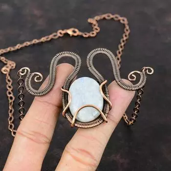 Радужный лунный камень драгоценный камень ожерелье медная проволока обернутое ожерелье ручной работы изящные медные украшения регулируемое ожерелье уникальное ожерелье для подарка