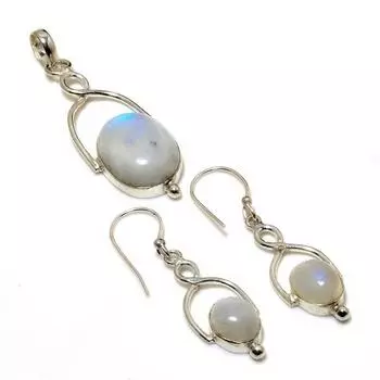 Радужный лунный камень, драгоценный камень, подарочный комплект ювелирных изделий, серьги с подвеской, 1,70–2,08 дюйма