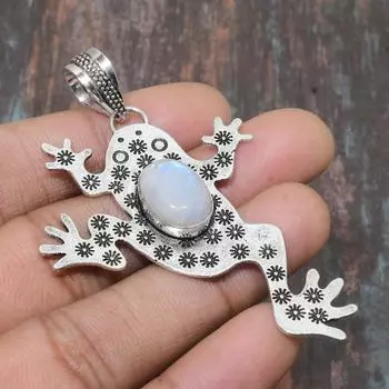 Радужный лунный камень, драгоценный камень, подвеска из твердого серебра ручной работы из стерлингового серебра 925 пробы 2.76 Inches белый
