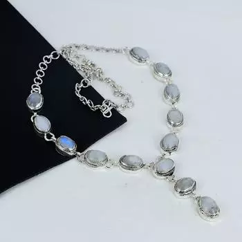 Радужный лунный камень драгоценный камень ручной работы 925 стерлингового серебра ожерелье, радужное лунное серебро ожерелье для жены, унисекс ожерелье, подарок 20 белый