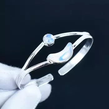 Радужный лунный камень драгоценный камень ручной работы манжета браслет 925 стерлинговое серебро манжета браслет, браслет с лунным камнем для жены, унисекс браслет, подарок на День святого Валентина 7 белый