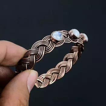 Радужный лунный камень, драгоценный камень ручной работы из чистой медной проволоки, ювелирные изделия, прекрасный браслет для любви Adjustable белый