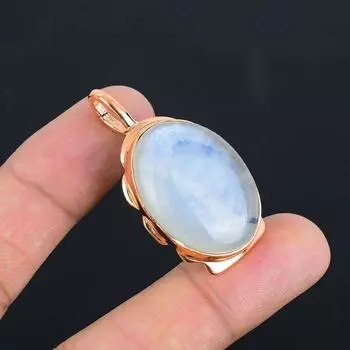 Радужный лунный камень драгоценный камень ручной работы медные украшения потрясающий кулон 1.81 Inches белый