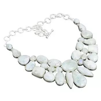 Радужный лунный камень / Драгоценный камень ручной работы из серебра 925 пробы / Штампованный драгоценный камень 925 пробы / Серебряное ожерелье с подвесками из натурального лунного камня / Подарок 18 белый