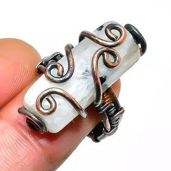 Радужный лунный камень драгоценный камень ручной работы медная проволока обертка ювелирное кольцо размер 5.5