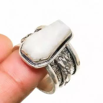 Радужный лунный камень драгоценный камень ручной работы посеребренное ювелирное кольцо размер 9.5