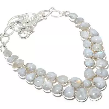 Радужный лунный камень драгоценный камень ручной работы 925 пробы серебряное ювелирное ожерелье 18 дюймов JCN484-103