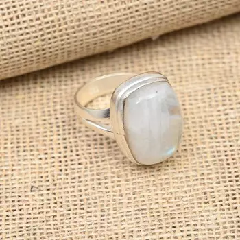 Радужный лунный камень, драгоценный камень, стерлинговое серебро 925 пробы, удивительное ювелирное кольцо ручной работы 4 белый