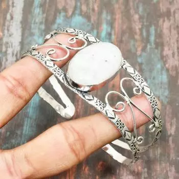 Радужный лунный камень, драгоценный камень, стерлинговое серебро 925 пробы, красивый ювелирный браслет ручной работы, регулируемый Adjustable белый