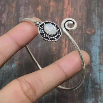 Радужный лунный камень, драгоценный камень, стерлинговое серебро 925 пробы, удивительный регулируемый браслет-манжета ручной работы Adjustable белый