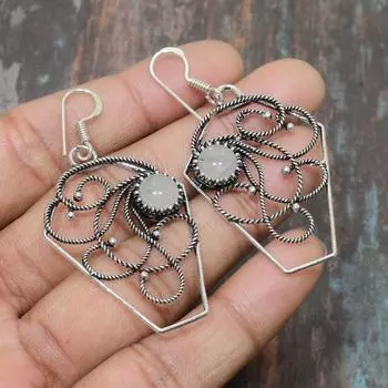 Радужный лунный камень, драгоценный камень, стерлинговое серебро 925 пробы, красивые ювелирные серьги ручной работы 2.36 Inches белый