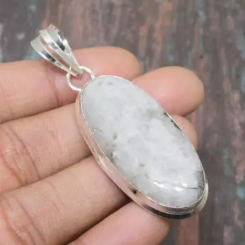 Радужный лунный камень, драгоценный камень, стерлинговое серебро 925 пробы, замечательный ювелирный кулон ручной работы 2.48 Inches белый