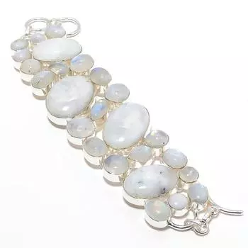 Радужный лунный камень, драгоценный камень, стерлингового серебра 925 пробы, с покрытием ручной работы, подарок для девочек, ювелирные изделия, красивый регулируемый браслет 6-8 дюймов для нее 6-8 Adjustable белый