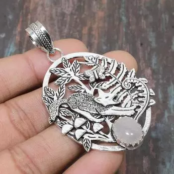 Радужный лунный камень, драгоценный камень, твердый кулон из стерлингового серебра 925 пробы, ювелирное изделие ручной работы 2.56 Inches белый