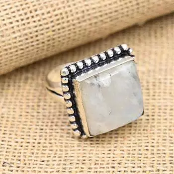 Радужный лунный камень, драгоценный камень, ювелирное кольцо ручной работы из стерлингового серебра 925 пробы для любви 4 белый