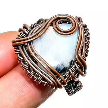 Радужный лунный камень, драгоценный камень, ювелирное кольцо ручной работы из медной проволоки, размер 7