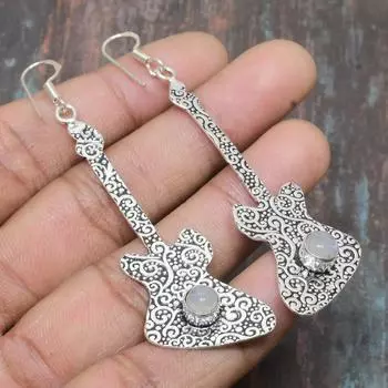 Радужный лунный камень, драгоценный камень, ювелирные изделия ручной работы, серьги из стерлингового серебра 925 пробы на День Благодарения 2.96 Inches белый