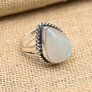 Радужный лунный камень, драгоценный камень, ювелирные изделия ручной работы, твердое кольцо из стерлингового серебра 925 пробы 4 белый