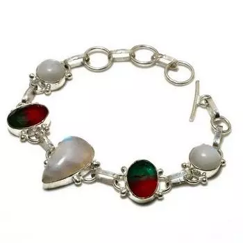 Радужный лунный камень, двухцветный турмалин, драгоценный камень, подарочный ювелирный браслет 6–8 дюймов