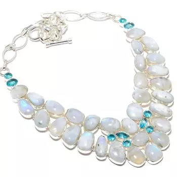 Радужный лунный камень, голубой топаз, драгоценный камень, колье из серебра 925 пробы, 18 дюймов, JCN326-135