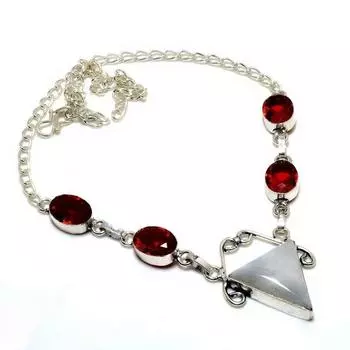 Радужный лунный камень, гранат, драгоценный камень 925, посеребренное ювелирное ожерелье, 18 дюймов 18 белый