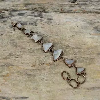 Радужный лунный камень, грубый браслет, гальванический медный браслет, регулируемый браслет-цепочка, ювелирные изделия ручной работы, подарок на помолвку, браслет с драгоценными камнями