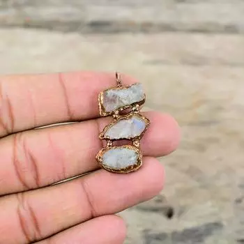 Радужный лунный камень, грубый кулон, медный кулон, изготовленный гальваническим способом, новый кулон, ювелирные изделия ручной работы, кулон с драгоценным камнем, подарок для него