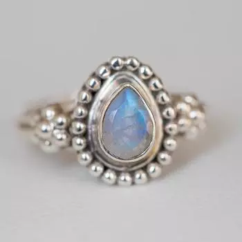 Радужный лунный камень Груша Драгоценный камень Твердое кольцо из стерлингового серебра 925 пробы, женское кольцо, подарок для нее, юбилейное кольцо, дизайнерское кольцо 6