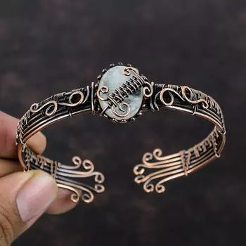 Радужный лунный камень медный браслет-манжета браслет из медной проволоки ручной работы регулируемый браслет ювелирные изделия из драгоценных камней проволочный браслет-манжета уникальный браслет