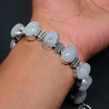 Радужный лунный камень натуральный браслет Радужный лунный камень драгоценный камень ручной работы браслет из стерлингового серебра 925 пробы лунный камень браслет из драгоценного камня для подарка 8 белый