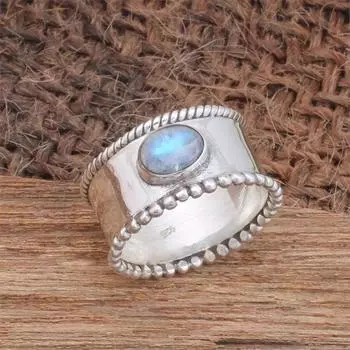 Радужный лунный камень, овальный драгоценный камень, кольцо из стерлингового серебра 925 пробы, кольцо унисекс, серебряные подвески, кольцо с камнем 6