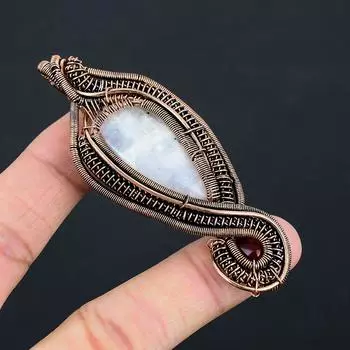 Радужный лунный камень, подарочная подвеска ручной работы из медной проволоки, 3,3 дюйма, o4K93