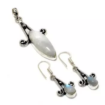 Радужный лунный камень, подарочный комплект ювелирных украшений с подвеской и серьгами 1,51–2,12 дюйма