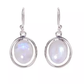 Радужный лунный камень - Серьги из серебра 925 пробы в Индии V682