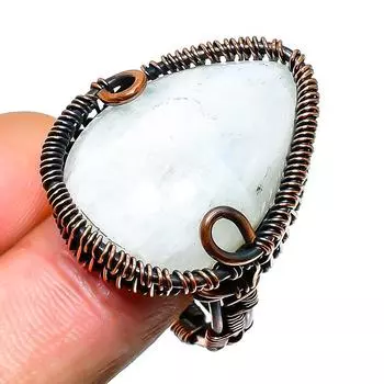 Радужный лунный камень, ювелирное кольцо ручной работы из медной проволоки, размер 9,5