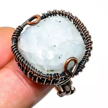 Радужный лунный камень, ювелирное кольцо ручной работы из медной проволоки, размер 9,5