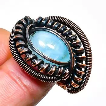 Радужный лунный камень, ювелирное кольцо ручной работы из медной проволоки, размер 8