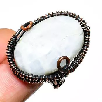 Радужный лунный камень, ювелирное кольцо ручной работы из медной проволоки, размер 8,5