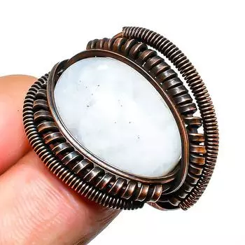 Радужный лунный камень, ювелирное кольцо ручной работы из медной проволоки, размер 8
