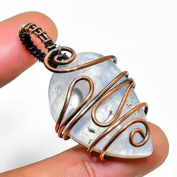 Радужный лунный камень, ювелирный кулон ручной работы из медной проволоки, 1,77 дюйма 1.77 белый