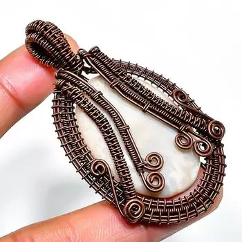 Радужный лунный камень, ювелирный кулон ручной работы из медной проволоки, 2,36 дюйма 2.36 белый