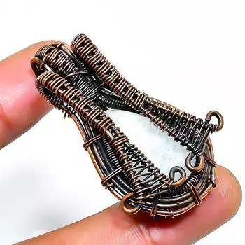 Радужный лунный камень, ювелирный кулон ручной работы из медной проволоки, 1,77 дюйма 1.77 белый