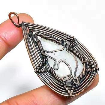 Радужный лунный камень, ювелирный кулон ручной работы из медной проволоки, 2,36 дюйма 2.36 белый