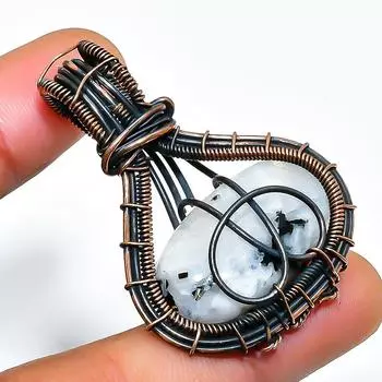 Радужный лунный камень, ювелирный кулон ручной работы из медной проволоки, 1,77 дюйма 1.77 белый