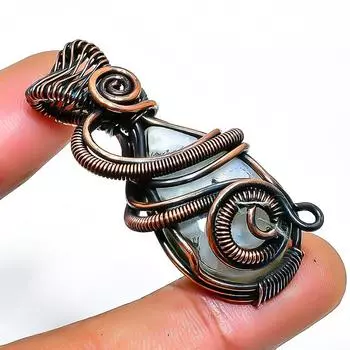 Радужный лунный камень, ювелирный кулон ручной работы из медной проволоки, 1,77 дюйма 1.77 белый