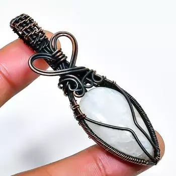 Радужный лунный камень, ювелирный кулон ручной работы из медной проволоки, 2,56 дюйма 2.56 белый